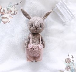 Bunny Rabbit Doll in clothes, Woodland animal decorative toy, Baby Rabbit stuffed animal, Christmas gift for kids