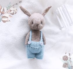 Bunny Rabbit Doll in clothes, Woodland animal decorative toy, Baby Rabbit stuffed animal, Easter gift for kids