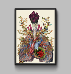 Anatomy poster, flowering lungs, floral ornament, digital download