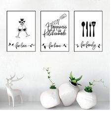 Kitchen Wall Decor Modern Prints Kitchen Signs Kitchen Quotes Wall Art Printable Kitchen Print Set of 3 Dining Room Wall