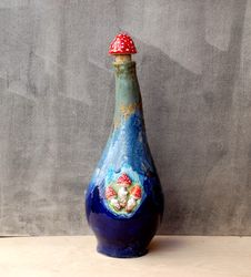 Ceramic bottle Decorative vase Mushroom decor Wine decanter Jug with lid Bottle for oil, vinegar, sauce Tall vase