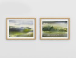 Set of 2 original watercolor painting | Minimal landscape | Minimal Art | Green landscape
