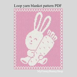 Loop yarn Finger knitted Bunny with a carrot blanket pattern PDF Download