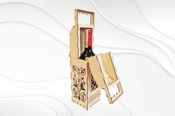 Wine box holder with 2 pattern, design laser cut. Glowforge Svg files, drawing laser cutting.