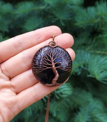 Celtic Black Agate Tree Of Life Talisman Pendant, Viking Yggdrasil World Tree Amulet Necklace, Scandinavian Mythology