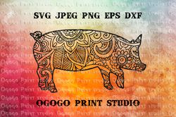 Mandala style Pig Svg, Farm animal, Zentangle SVG, Boho svg,