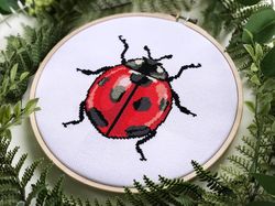 Ladybug Cross Stitch Pattern PDF Ladybird Beetle Red Bug Embroidery Design Faux Taxidermy Insect Garden Instant Download