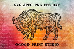 Buffalo SVG, Zentangle SVG, Animal svg, Bison Dxf, Mandala