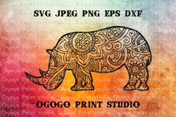 Rhino SVG, Zentangle SVG, Mandala svg, Rhinoceros SVG,Animal