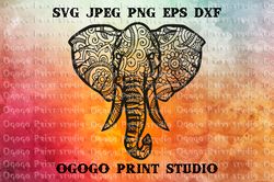 Mandala style Elephant SVG, Zentangle Svg, Animal svg
