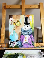 White Rabbit Oil Painting Print Wall Art Alice in Wonderland Digital Upload Art Decor Art Print