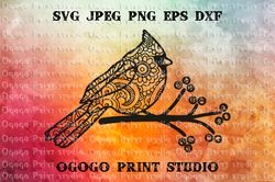 Cardinal SVG, Zentangle SVG, Bird svg, Mandala svg