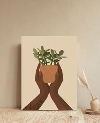 Black plant parent art, DIGITAL poster, black plant mom gift, vlack hands artm melanin art, black plant lover print.