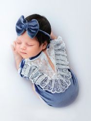Baby Lace Ruffle Trim Bow Front Velvet Dress With Headband  Girls winter  dresses, Dresses kids girl, Cute baby dresses