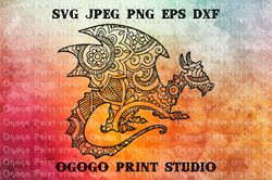 Mandala style Dragon SVG, Zentangle SVG, Pet svg