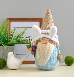 Easer bunny gnome, Easter decoration, Stuffed Gnome with ears, Spring gnome decor