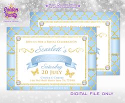 Royal Blue Invitation, Princess Invitation, Princess Birthday, Cinderella invitation