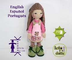Crochet Doll Pattern, Amigurumi doll pattern, XLarge doll, 24"/61cm, Pippa