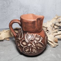 Pottery jug 67.62 fl.oz Handmade red clay Patterned jug