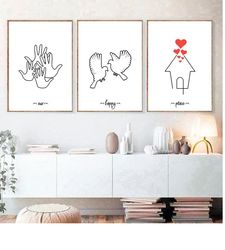 Our Happy Place Print Family Quote Print Set of 3 Family Wall Art Printable Home Family Love Quotes Home Print Poster