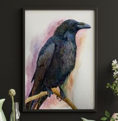 Black raven,halloween painting,original watercolor painting, bird,animal art