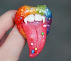 Rainbow Lips brooch Gay jewelry