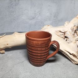 Handmade cup 11.83 fl.oz Pottery handmade red clay. Cup with carved pattern