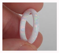 White opal wedding ring. Solid opal ring. Synthetic opal ring.