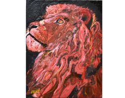 Lion King Painting Animal Oil Original Art Red King Lion Artwork Oil Art