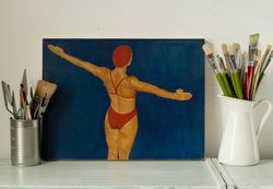 Original oil painting on stretched canvas "The Swimmer" (30*40 cm).