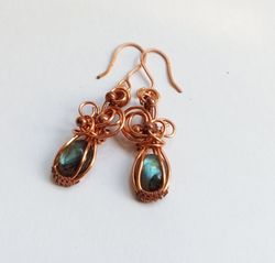 wire wrap earrings with labradorites, very small wire earrings, summer jewelry