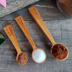 Handmade set of wooden measuring spoons from natural birch wood