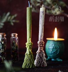 Mold Of Candle Broom With Feathers, Silicone Mold For Candle Broom. Candle The Broom With Feathers.