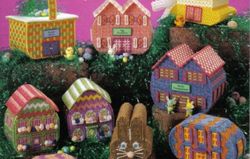 Digital | Vintage Plastic Canvas Pattern Easter Egg Village | Plastic Canvas 10-Mesh | ENGLISH PDF TEMPLATE