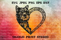 Terrier Svg, Heart SVG, Dog SVG, Zentangle Svg, Mandala svg