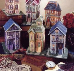 Digital | Vintage Plastic Canvas Pattern Victorian Houses | 10-Mesh Plastic Canvas | ENGLISH PDF TEMPLATE