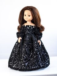 Black lacey velvet dress and hat for Dianna Effner Little Darling, Paola Reina, 13 inch dolls, waist 13 - 14,5 cm
