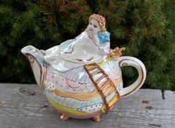 Princess on the Pea Porcelain Teapot Original artwork Ceramic figurine sleeping Beauty, Fairy Handmade Teapot