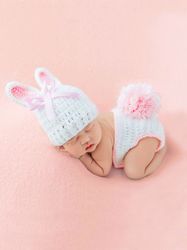 2Pcs Hot Newborn Baby Crochet Knit Costume Shorts Ear Design Hat Photo Photography Prop Outfits