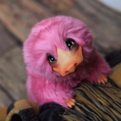 Pink Niffler toy to ORDER. Inspired by Fantastic Beasts and Harry Potter. Platypus fur toy. Art creature. Collection
