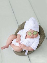 Newborn Photography Prop Bathrobe Towel Sets Baby Robe Spa Unisex Photo 2 Pcs
