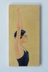Original oil painting on stretched canvas "The Swimmer" (20*40 cm).