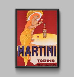Alcoholic drinks vintage poster, lady in yellow hat, digital download