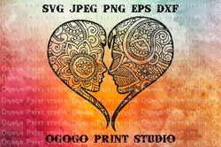 Heart SVG, Mandala svg, Zentangle SVG, Love svg, Kiss svg, Handmade