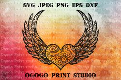 Heart Wings SVG, Mandala svg, Love svg, Zentangle SVG, Angel, Handmade