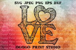 Love svg, Valentines day SVG, Heart SVG, Zentangle SVG, Handmade