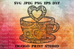 Love svg, Cup Svg, Love coffee SVG, Zentangle SVG, Mandala, Handmade