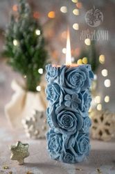 Cylinder with roses silicone mold for candles, candles mold. Interior candles, resin mold.