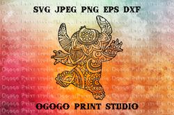 Stitch SVG, Mandala svg, Cartoon Character, Zentangle SVG, Handmade