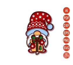 Layered Christmas gnome Mandala SVG, Merry Christmas DXF Files For Cricut Silhouette, Gnome cutting template with new ye
